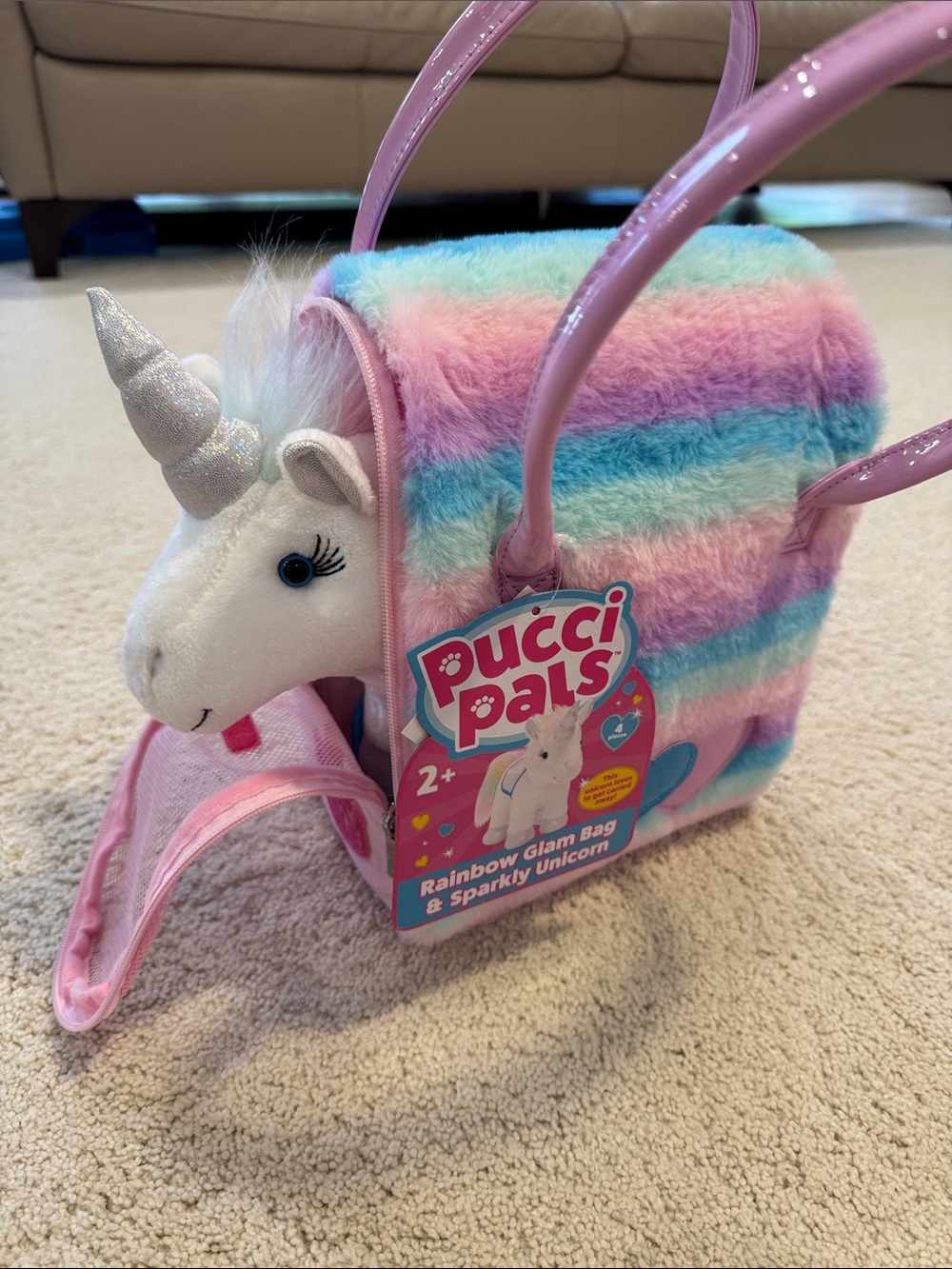 Pucci Pals Rainbow Plush Kids Bag - Pastel Pink, Blue & Purple